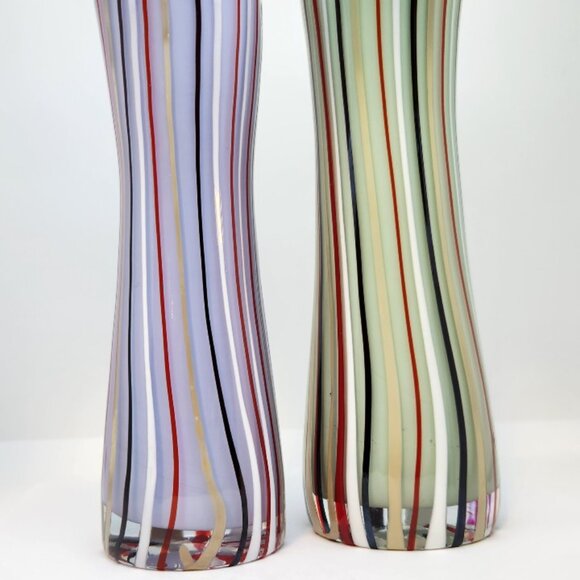 1 pair Contemporary Striped Glass Bud Vases, Purple, Green - Picture 3 of 5